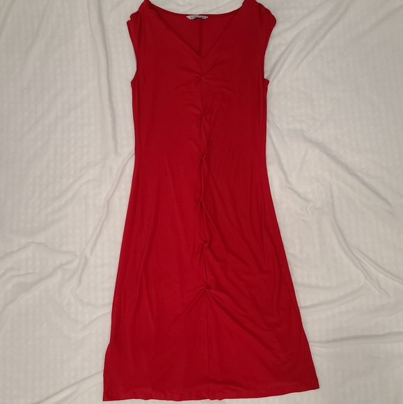 Red Sleevelss Dress with Front Ruching - Picture 2 of 8